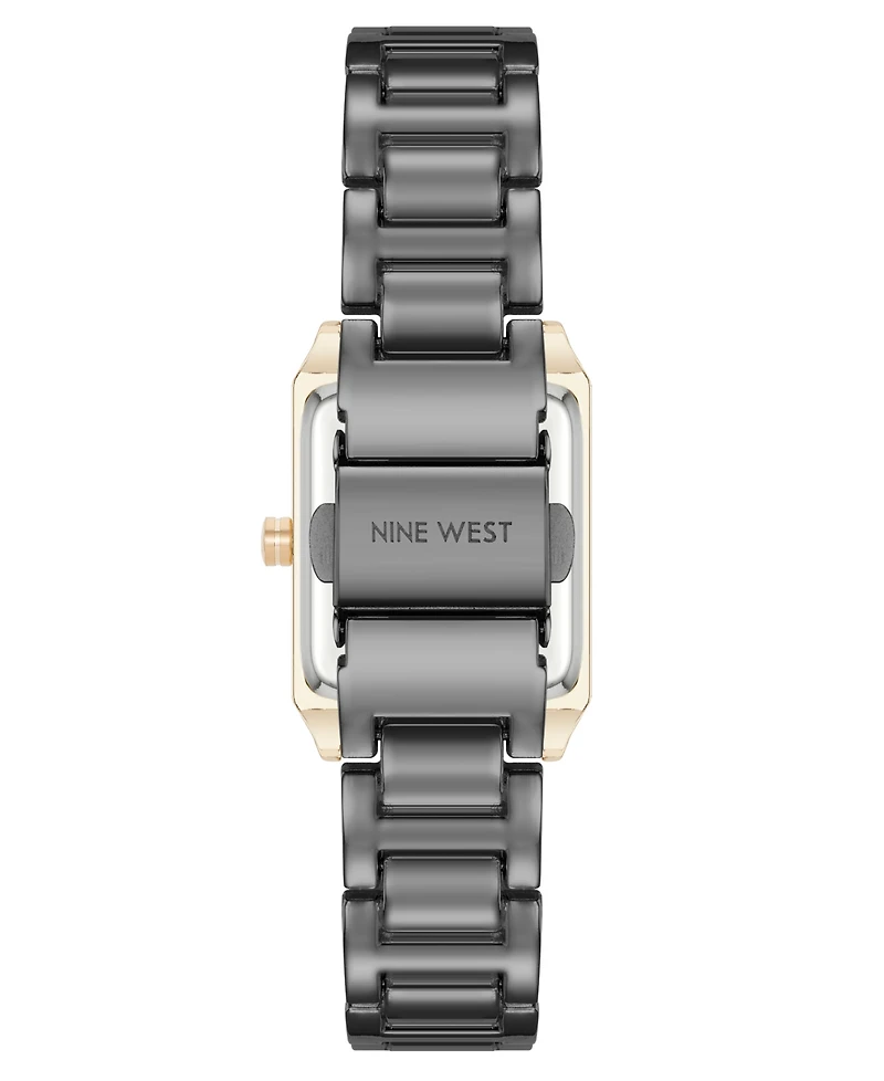 Nine West Women's Quartz Rectangular Gray and Gold-Tone Metal Alloy Bracelet Watch, 24mm