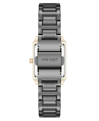 Nine West Women's Quartz Rectangular Gray and Gold-Tone Metal Alloy Bracelet Watch, 24mm
