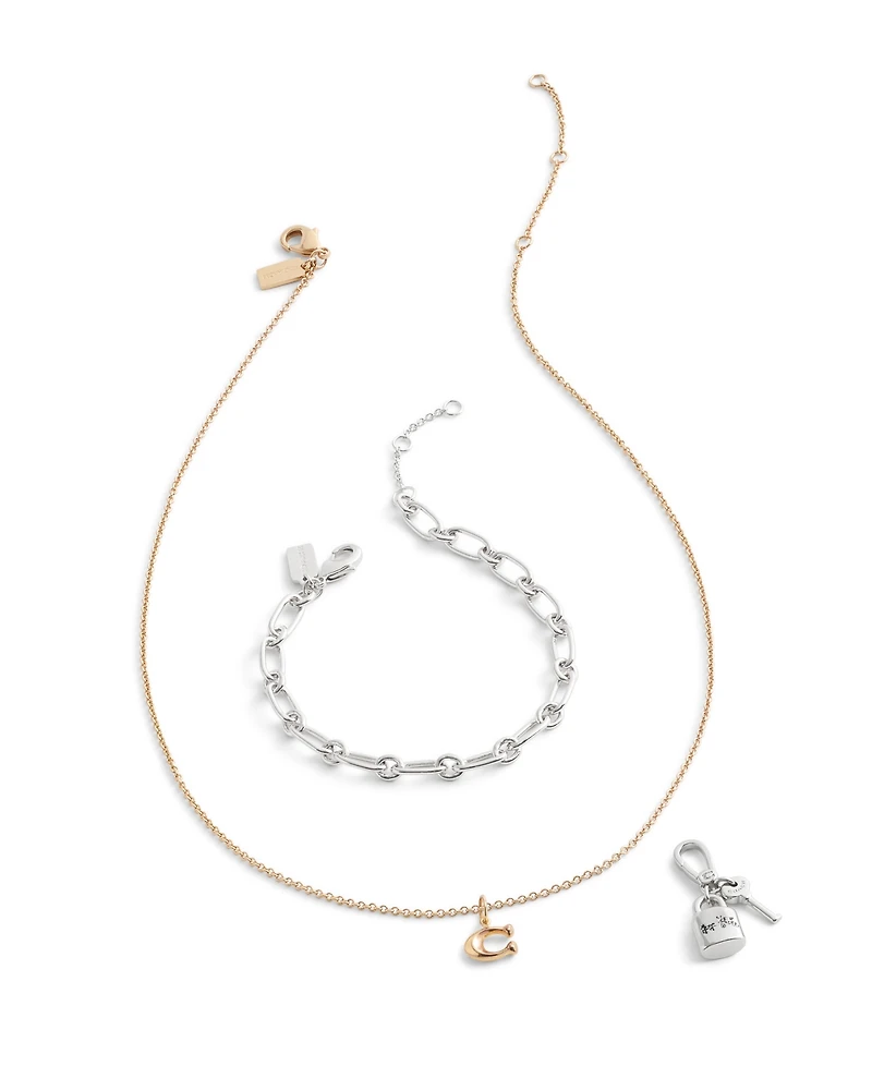 Coach Rhodium Collectible Signature Lock and Key Charms