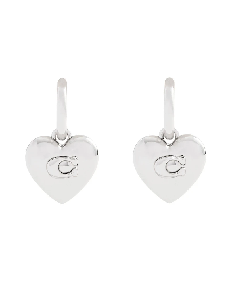 Coach Signature Heart Charm Huggie Earrings