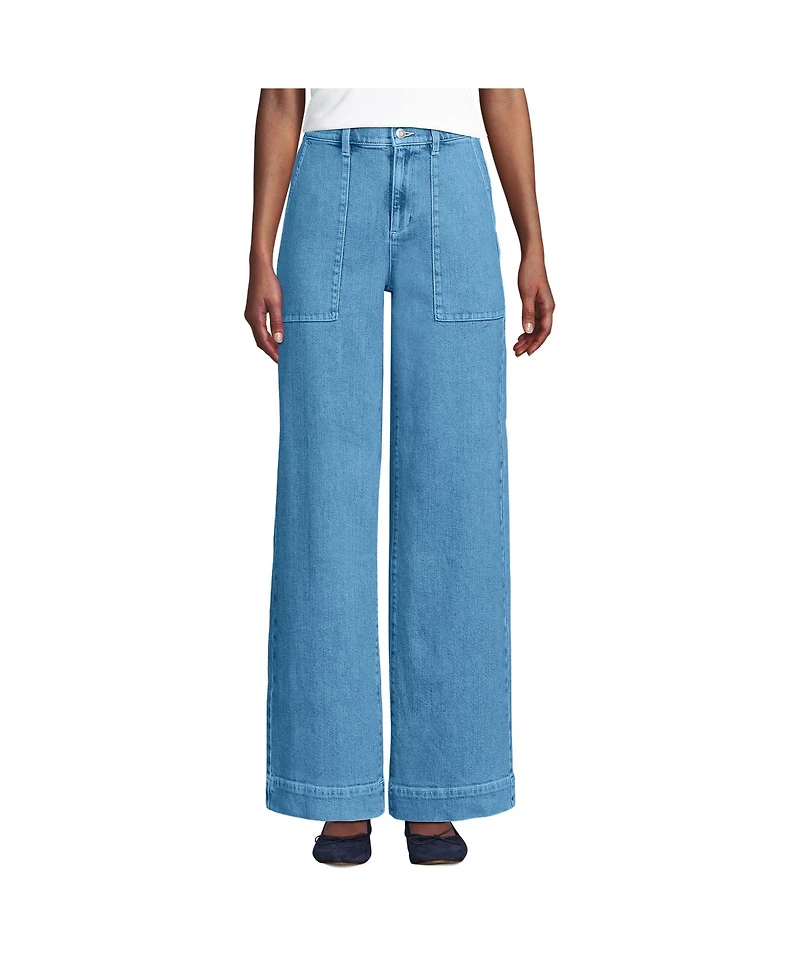 Lands' End Women's Soft Denim High Rise Wide Leg Utility Jeans