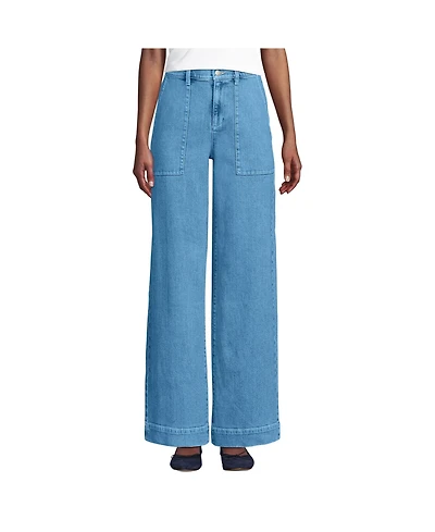 Lands' End Women's Soft Denim High Rise Wide Leg Utility Jeans