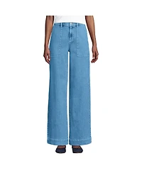 Lands' End Women's Soft Denim High Rise Wide Leg Utility Jeans
