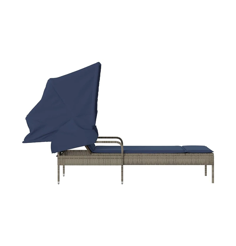 Sun Lounger with Canopy Gray Poly Rattan