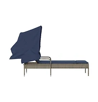 Sun Lounger with Canopy Gray Poly Rattan