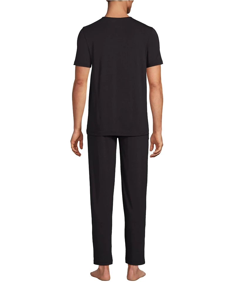 Lands' End Men's Short Sleeve Cooling Knit V-Neck Pajama Set