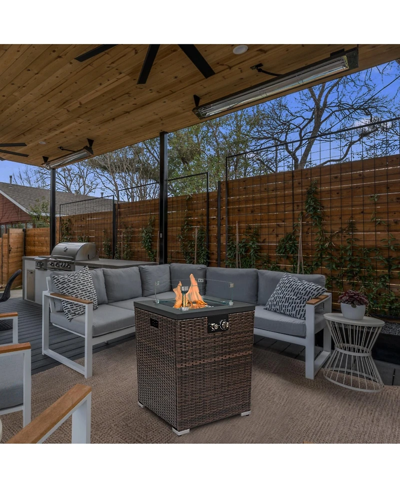 Wicker Fire Pit Column with Glass Wind Guard