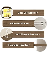 Tall Bathroom Cabinet, Farmhouse Storage Cabinet with Led Lights and Adjustable Shelves