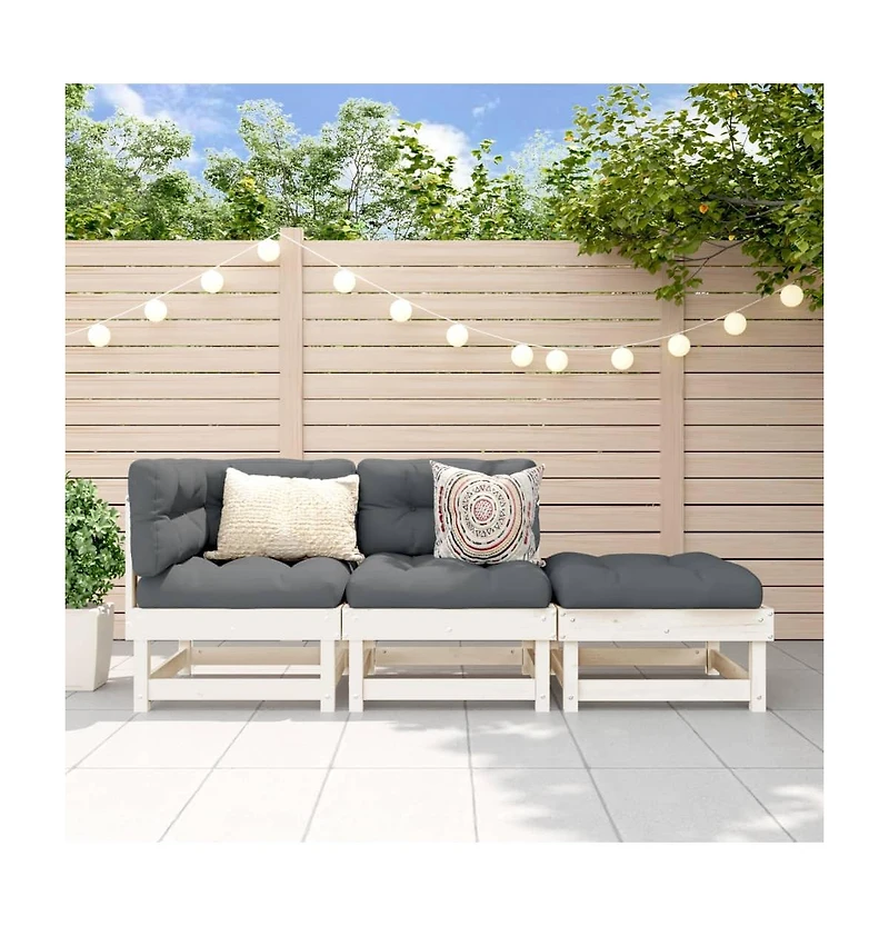 3 Piece Patio Lounge Set White Solid Wood Pine