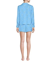 Lands' End Women's Matte Satin 2 Piece Pajama Set - Long Sleeve Top and Shorts
