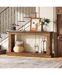 Tribesigns 63-Inch Console Table, Farmhouse Wood Sofa Table Behind Couch, 2-Tier Narrow Entryway Table with Storage, Rustic Brown