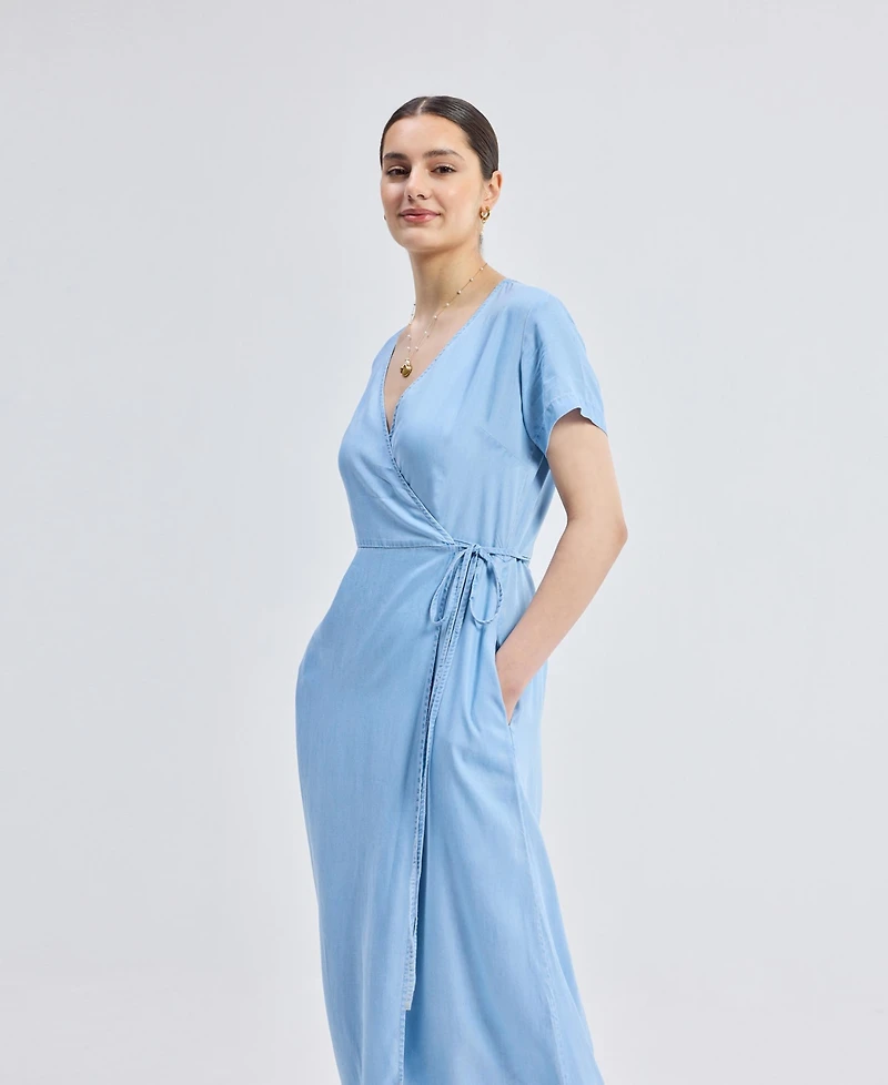 Reistor Women's Maxi Wrap Dress Light Blue