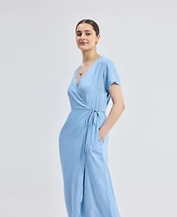 Reistor Women's Maxi Wrap Dress Light Blue