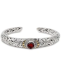 Devata Garnet Bali Filigree Cuff Bracelet In Sterling Silver 18k Gold Accents Small