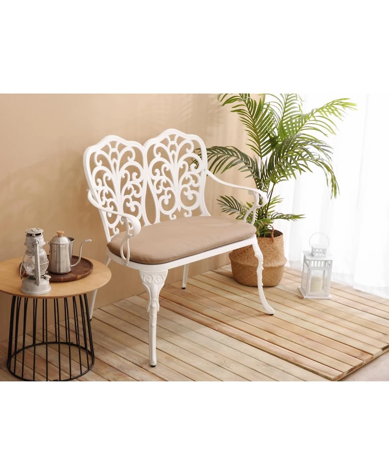 Streamdale White Metal Floral Park Bench for Outdoor Spaces