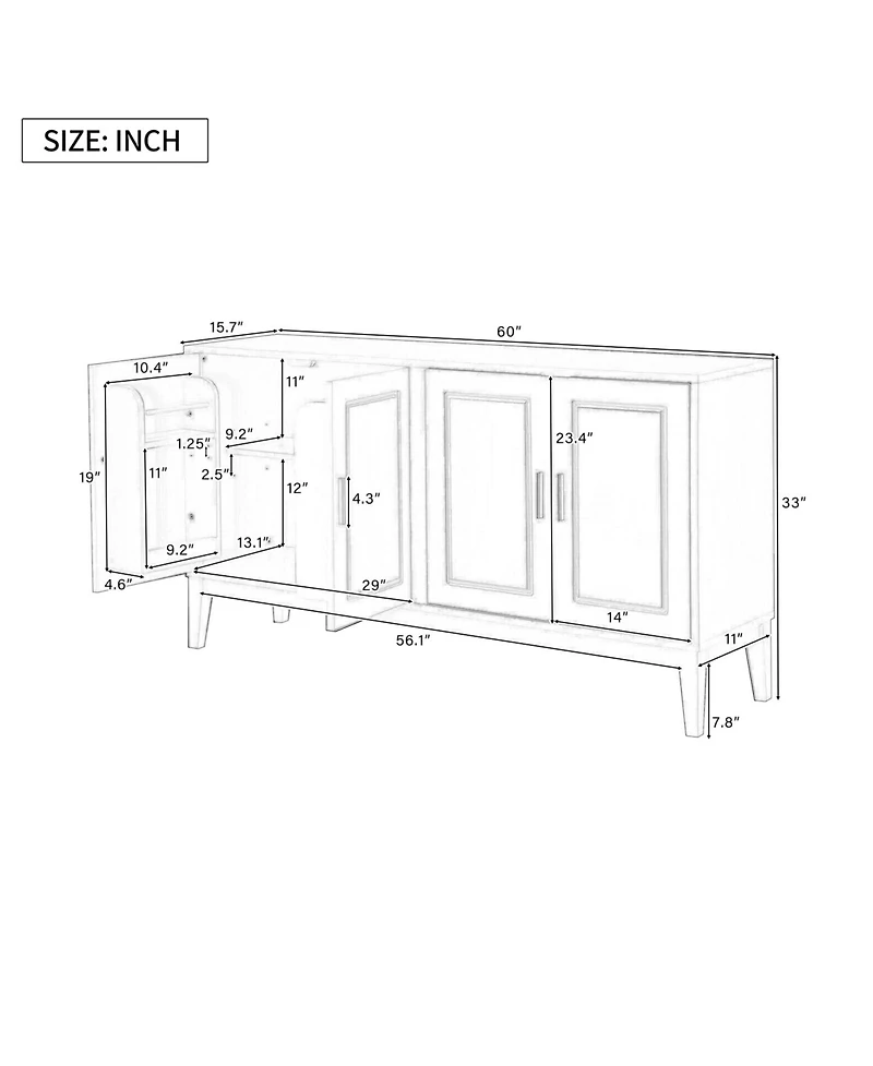 Streamdale White 4-Door Sideboard Cabinet with Adjustable Shelf