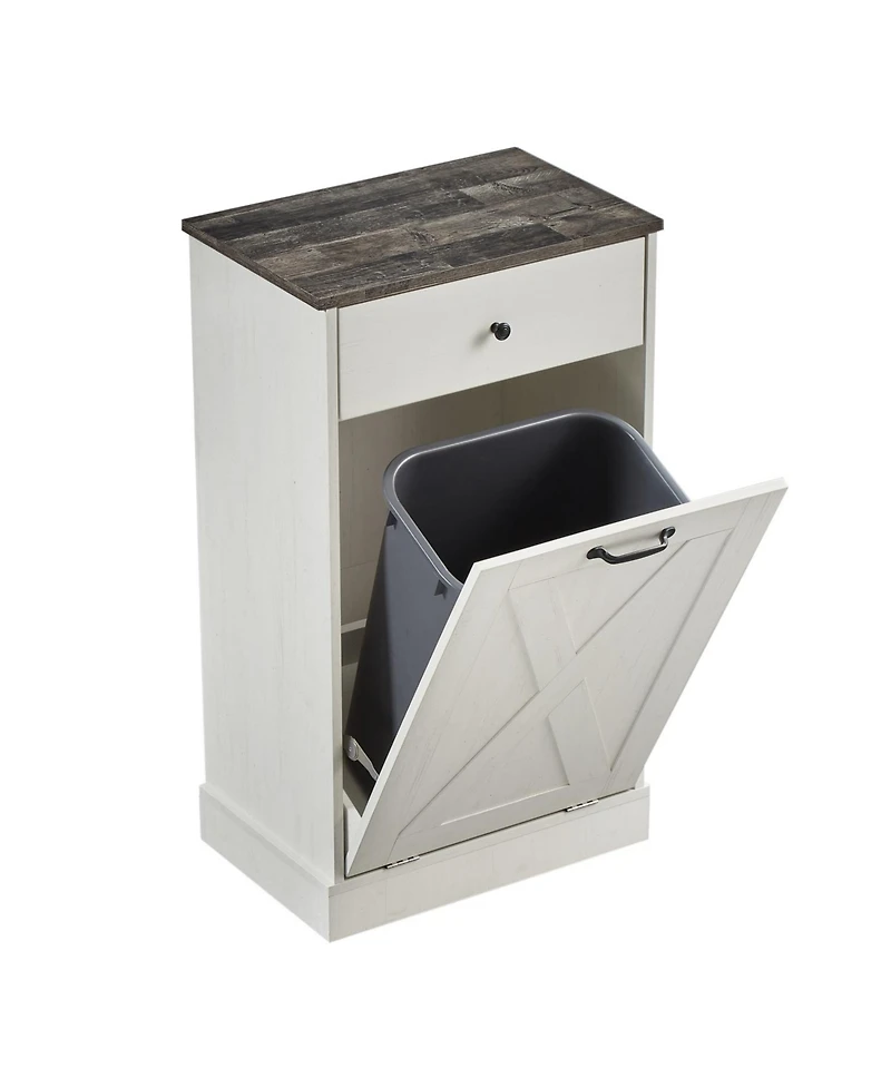Single Door Trash Cabinet Tilt Trash Cabinet Kitchen Trash Can - Splice Wood White