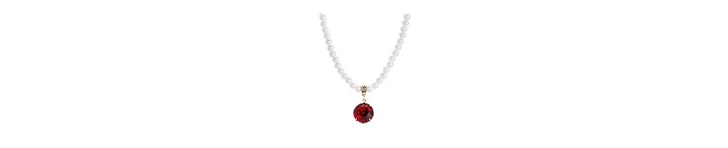 2028 Red Crystal Drop Faux Cultivated Pearl Chain Necklace