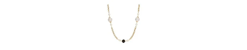 2028 Faux Cultivated Pearl Jet Bead Strand Necklace