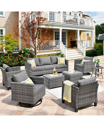 Xizzi 8 Piece Outdoor Patio Furniture Set,High Back Wicker Sofa Couch with 360° Swivel Rocking Chairs,Rattan Chairs and Ottoman Conversation Set