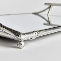15.36" x 22.45" Daphne Mirrored Premium Silver Decorative Table Tabletop Tray w/ Raised Handles