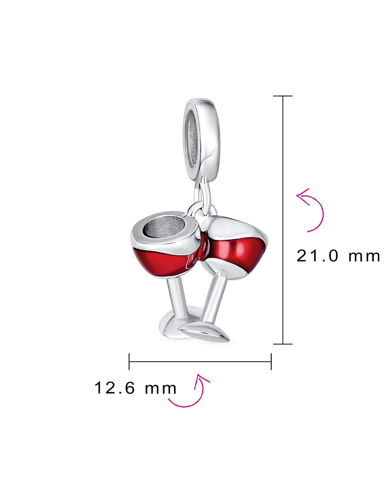 Bling Jewelry Celebration Toast Red Wine Glass Charm Bead Enamel Sterling Silver Bracelet