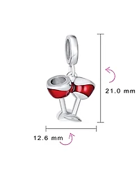 Bling Jewelry Celebration Toast Red Wine Glass Charm Bead Enamel Sterling Silver Bracelet