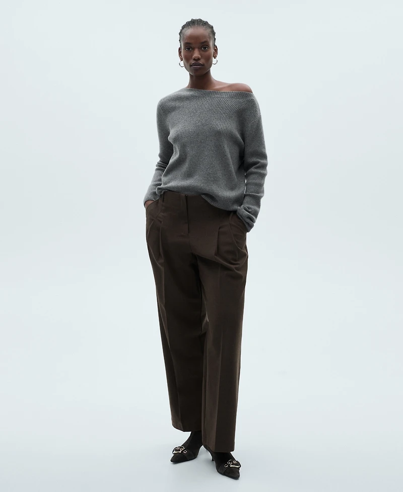 Mango Women's Boat Neck Ribbed Sweater