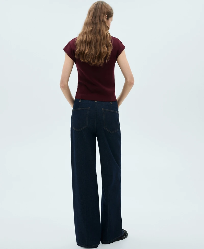 Mango Women's Perkins-Neck Short-Sleeved Sweater