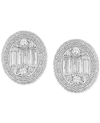 Diamond Round & Baguette Halo Cluster Earrings (1 ct. t.w.) in 14k White Gold