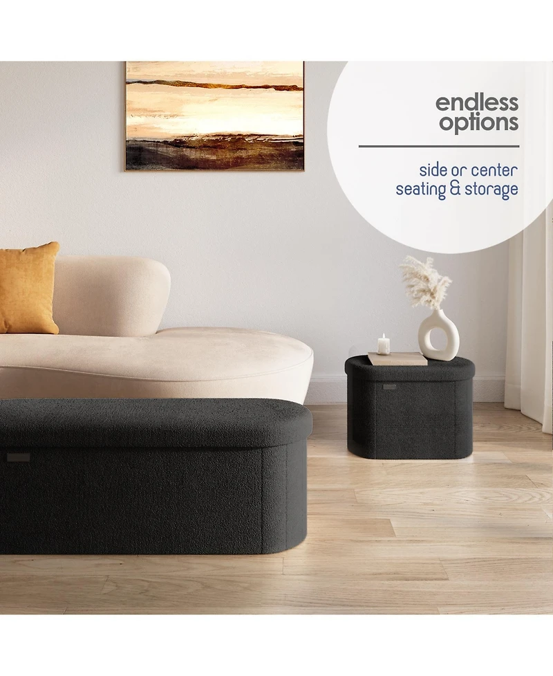 Ovel Boucle Ottoman Storage Bench – Modern Foot Stool, Makeup Vanity Perfect for Living Room & Bedroom Decor