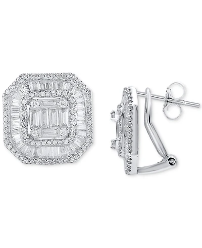 Diamond Cluster Square Stud Earrings (2 ct. t.w.) in 14K White Gold