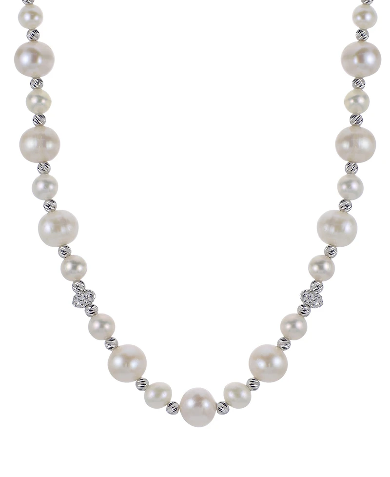 Cultured Freshwater Pearl (5-6mm & 8-9mm) & Crystal 18" Collar Necklace in Sterling Silver
