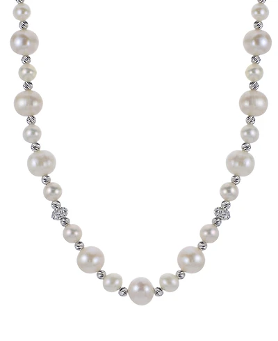 Cultured Freshwater Pearl (5-6mm & 8-9mm) & Crystal 18" Collar Necklace in Sterling Silver