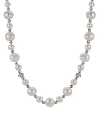 Cultured Freshwater Pearl (5-6mm & 8-9mm) & Crystal 18" Collar Necklace in Sterling Silver