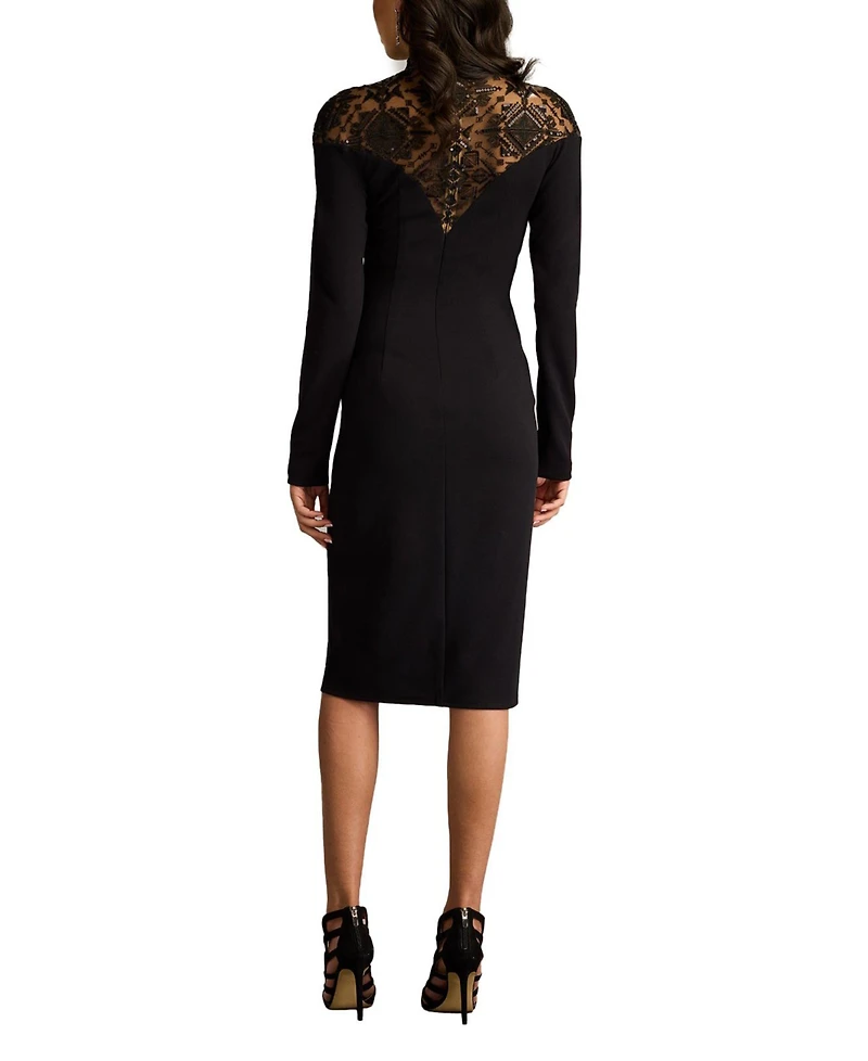 Tadashi Shoji Ebony Deep V Illusion Dress