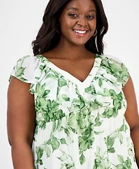 Taylor Plus Size Printed Chiffon Ruffle-Sleeve Maxi Dress