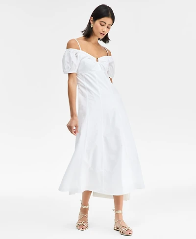 I.n.c. International Concepts Women's Cotton Cold-Shoulder Midi Dress, Exclusively at Macy's