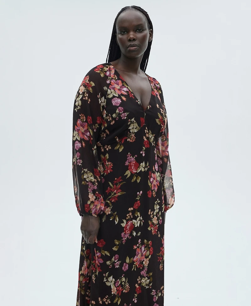 Mango Women's Floral Puff Sleeve Dress
