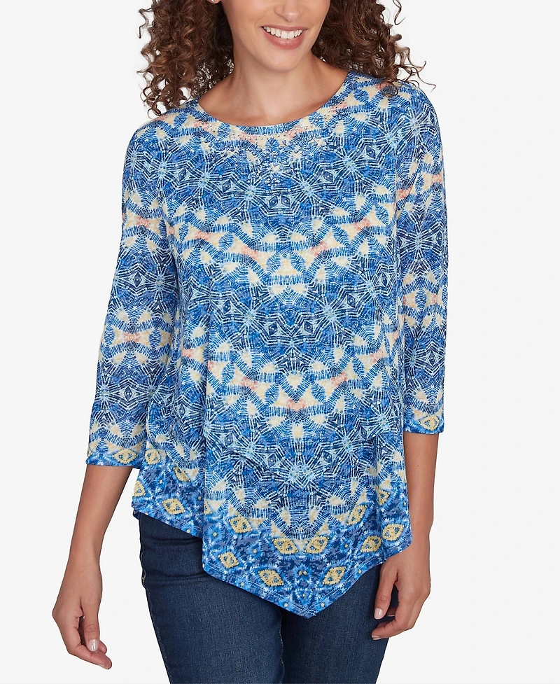 Ruby Rd. Petite Chevron Burnout Knit Crew Neck Top