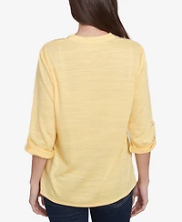 Ruby Rd. Petite Soft Relaxed Textured Trim V-Neck Top