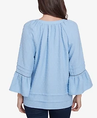 Ruby Rd. Petite Clip Dot Button Front Flared V-Neck Top