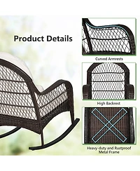 2PCS Patio Wicker Rocking Chair W/Seat Back Cushions & Lumbar Pillow Balcony