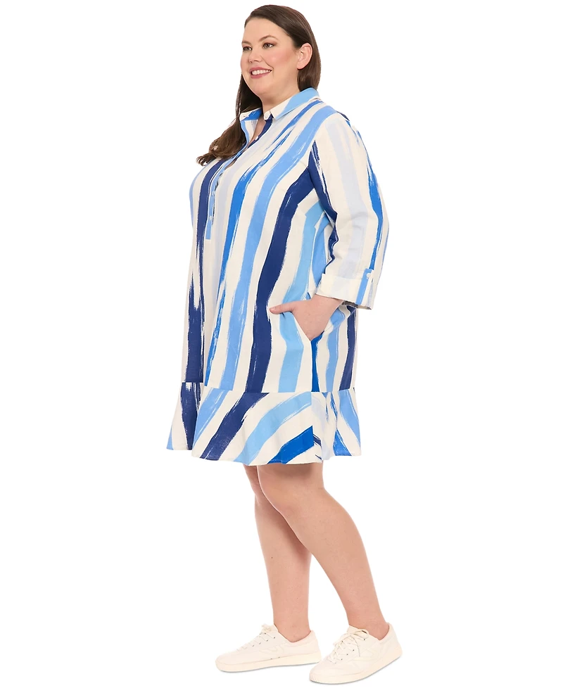 London Times Plus Size Printed Flounce-Hem Shift Dress