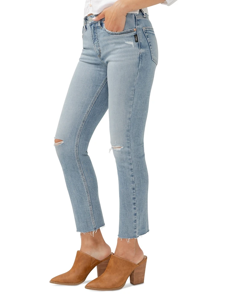 Silver Jeans Co. Women's Most Wanted Distressed Frayed-Cuff Straight-Leg Ankle Jeans