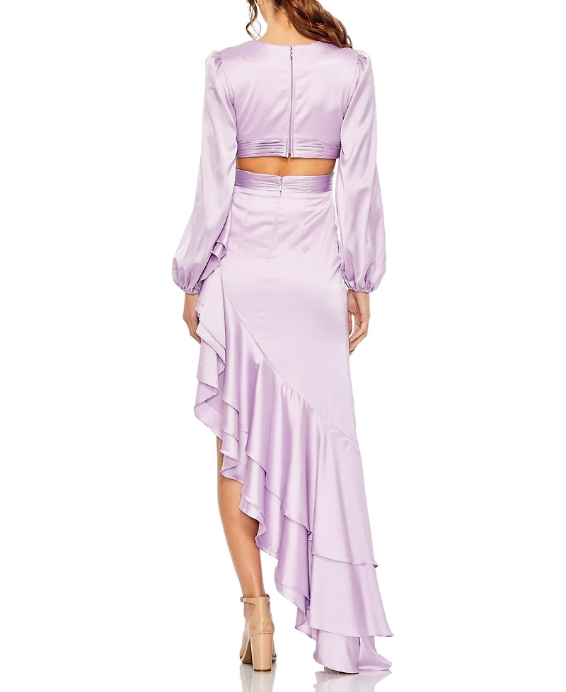 Mac Duggal Women's Cut Out Asymmetrical Ruffled Gown