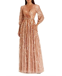 Mac Duggal Women's Sequined Wrap Over 3/4 Sleeve Gown