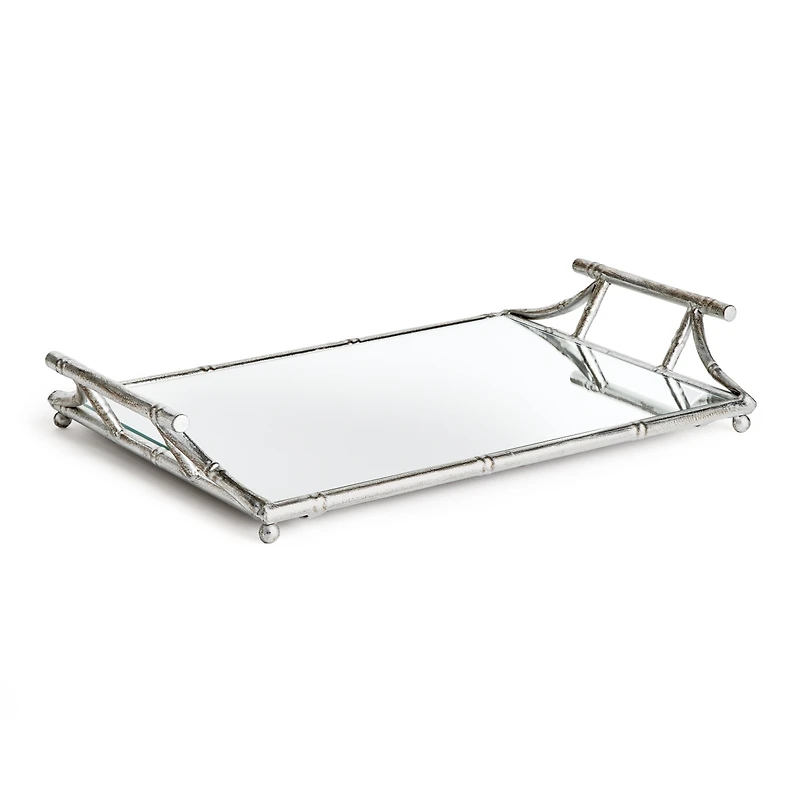 15.36" x 22.45" Daphne Mirrored Premium Silver Decorative Table Tabletop Tray w/ Raised Handles