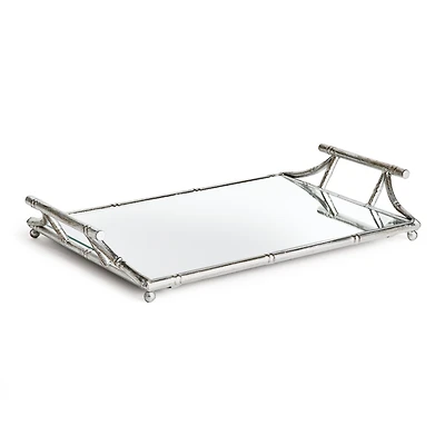15.36" x 22.45" Daphne Mirrored Premium Silver Decorative Table Tabletop Tray w/ Raised Handles