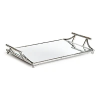 15.36" x 22.45" Daphne Mirrored Premium Silver Decorative Table Tabletop Tray w/ Raised Handles